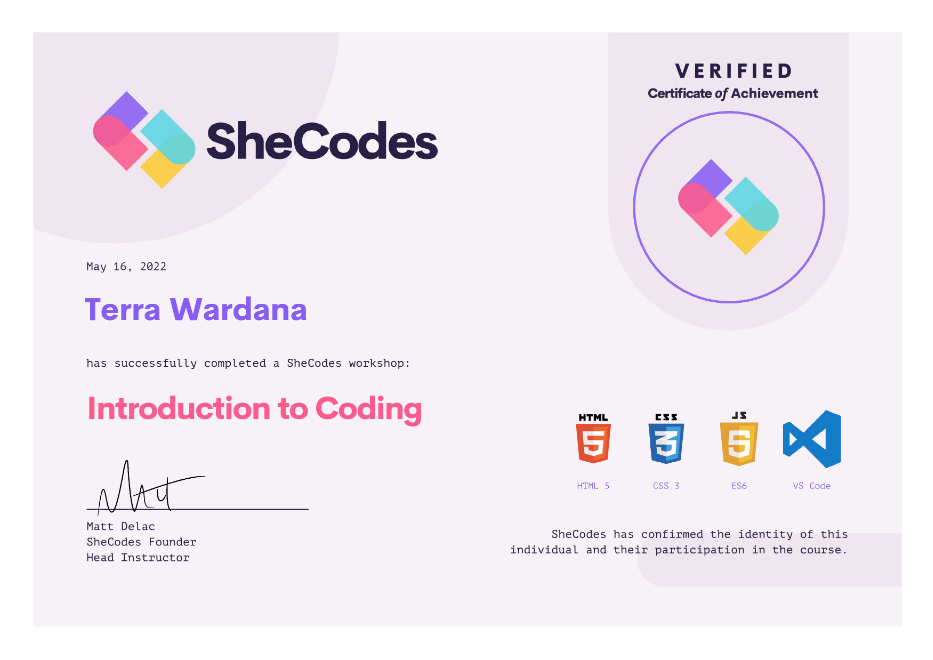 SheCodes Basic Certificate